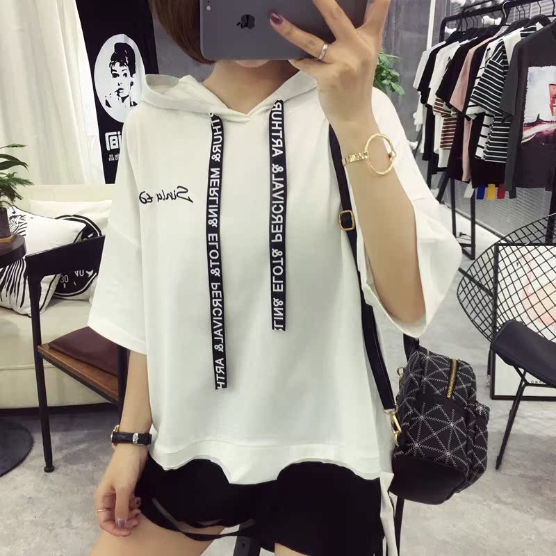 Super large code Women's wear tycoon hoodie Short sleeved T-shirt mm Summer wear Sweater Easy Large Korean Edition 200 Jinin the Women's clothing/Boutique , T-shirt category - from Buy2taobao.com to provide professional Taobao agent buy service