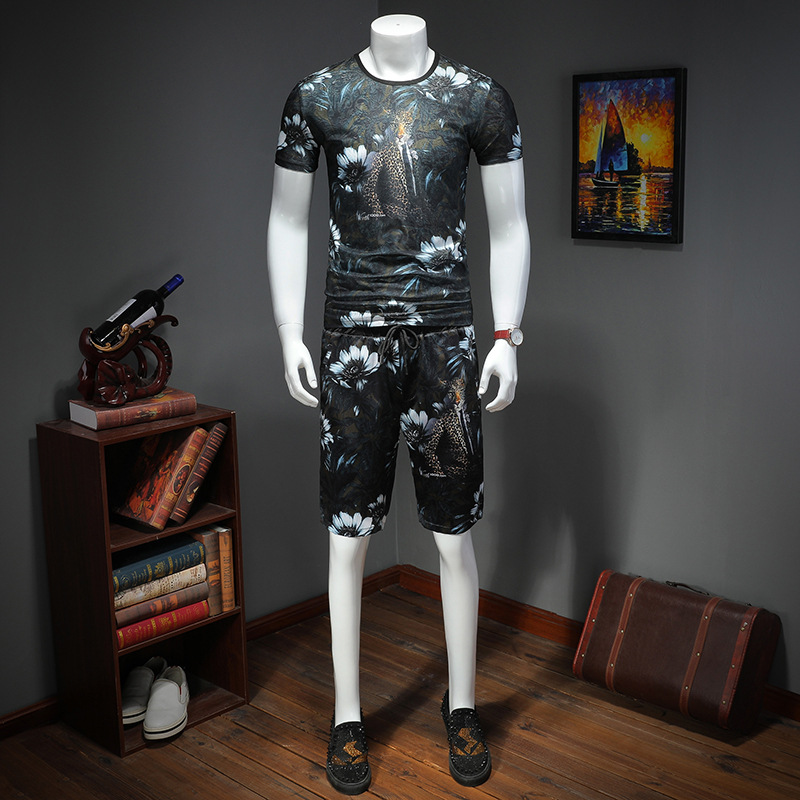 France men's wear summer new pattern printing leisure time suit Korean Edition T-shirts Short sleeved Pants Two piece setin the Outdoor/Mountaineer/Camping/Travel Goods , Outdoor clothing , Outdoor leisure clothes , Outdoor leisure pants suit category - from Buy2taobao.com to provide professional Taobao agent buy service
