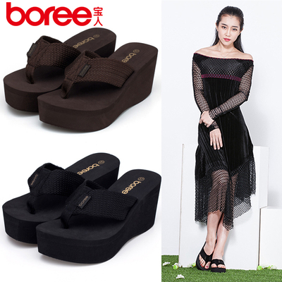 宝人厚底人字拖女夏时尚沙滩鞋海边百搭松糕凉拖外穿坡跟夹脚拖鞋