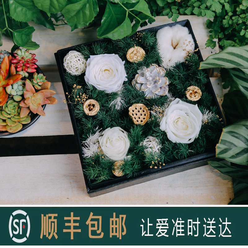 白色进口永生花礼盒玻璃罩玫瑰花摆件情人节礼物生日礼品送女朋友|ruв категории доставка цветов/цветок моделирования/растения садоводства, вечную жизнь цветы/сушеные цветы, вечную жизнь цветы - от Buy2taobao.com для оказания профессиональной услуги покупки агента Taobao