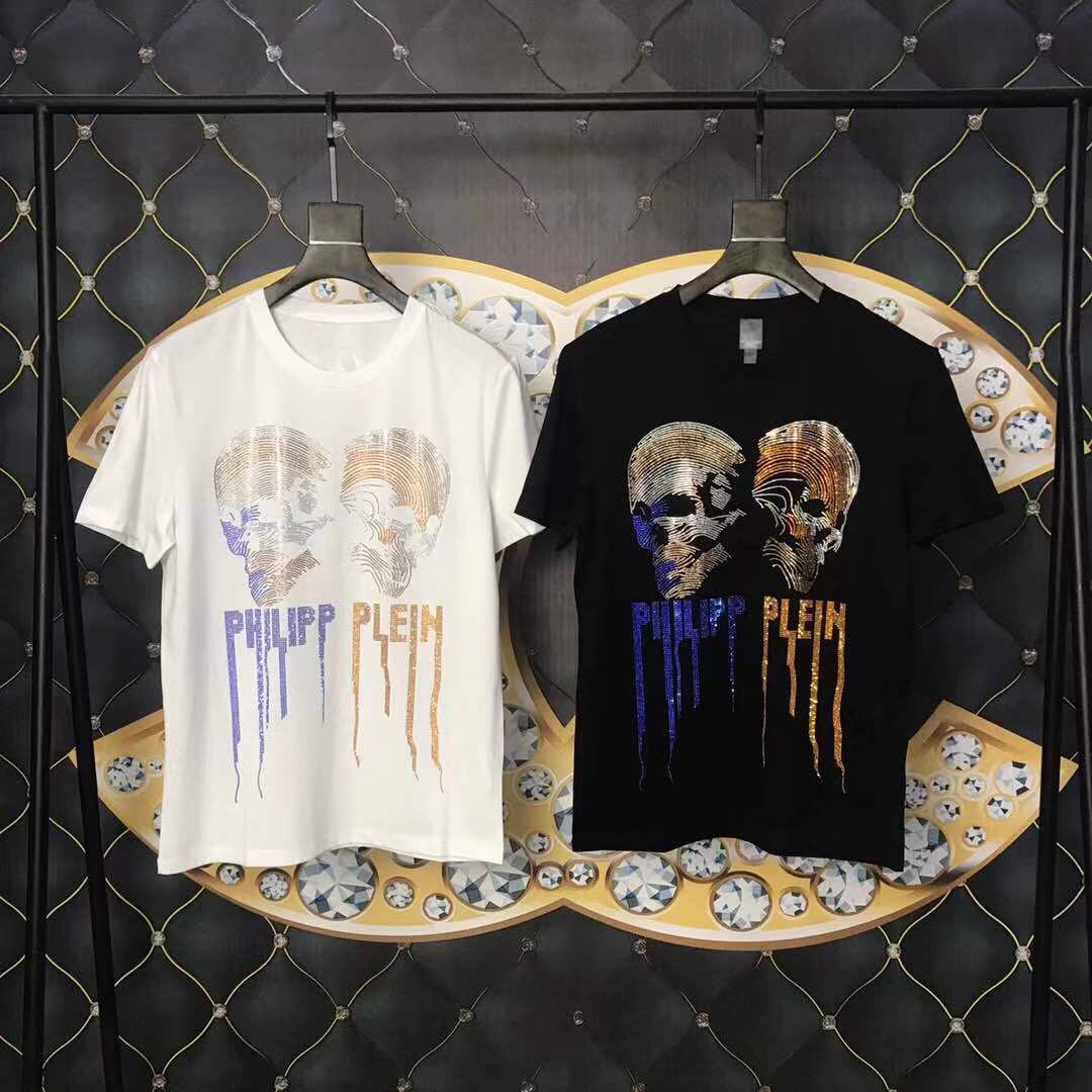 2019潮牌彩色双骷髅头彩钻烫钻圆领修身时尚情侣短袖T恤上衣男在类目 男装, T恤中 - 来自Buy2taobao.com提供专业的淘宝代购服务