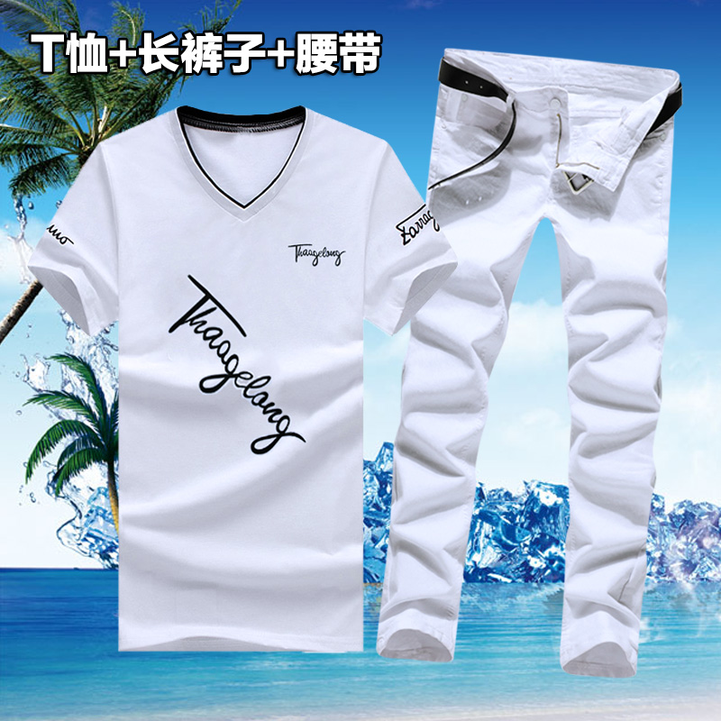 男裝2019新款春夏季T恤短袖男士體恤牛仔休閑長褲壹套裝夏天衣服在類目 男裝, T恤中 - 來自Buy2taobao.com提供專業的淘寶代購服務