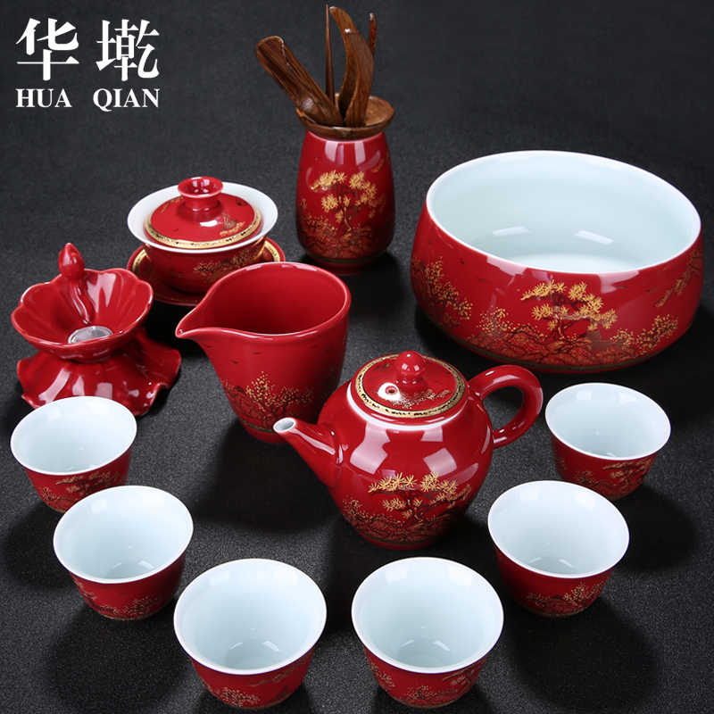 华墘中国红茶具套装整套喜庆陶瓷功夫茶具茶壶盖碗品茗杯茶道套装在类目 餐饮具, 茶具, 功夫茶具中 - 来自Buy2taobao.com提供专业的淘宝代购服务