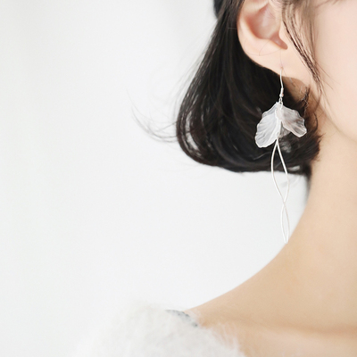 永生花瓣银耳环女耳钉个性气质韩国耳坠超仙网红显脸瘦的长款森系