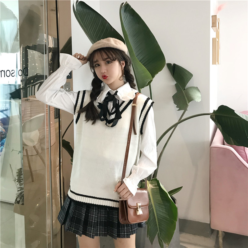 春季韩国ulzzang少女学院风毛衣背心女装宽松V领针织衫马甲女上衣|msdalam kategori Butik wanita / wanita, sweater - dari Buy2taobao.com untuk memberikan perkhidmatan ejen Taobao profesional membeli