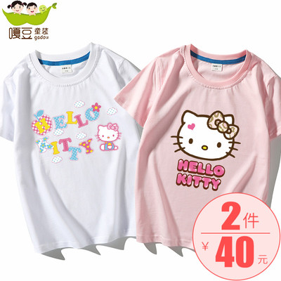 女童纯棉短袖t恤夏季卡通凯蒂猫hello kitty童装女公主2020新款潮