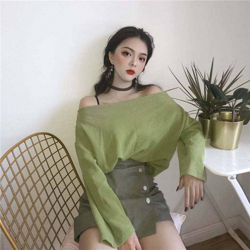 扑啦啦韩风气质一字肩宽松长袖T恤女+高腰包臀修身皮短裙女半身裙在类目 女装/女士精品, 半身裙中 - 来自Buy2taobao.com提供专业的淘宝代购服务