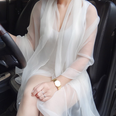 夏季女士长款超薄雪纺冰丝丝巾 海边防晒沙滩巾 空调披肩纯色围巾