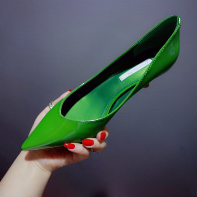 高端绿色高跟鞋酒杯跟尖头漆皮单鞋大红色婚鞋黄色蓝色裸色工作鞋