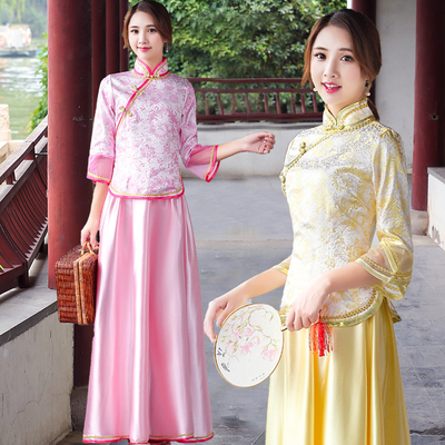 中式伴娘礼服女中国风复古姐妹团晚宴秀禾敬酒服古装演出服拍照