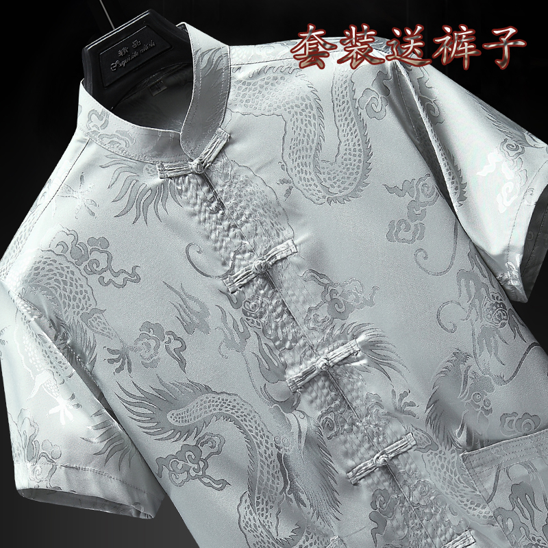 Chinese style Tang costume man Short sleeved suit Summer wear Middle-aged and elderly people dad half sleeve Buddhist clothes Retro men's wearin the Men's clothing, National costume category - from Buy2taobao.com to provide professional Taobao agent buy service