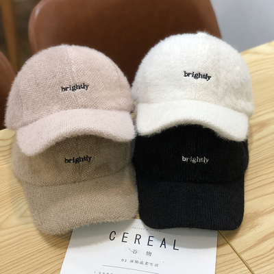 ulzzang秋冬款女韩版帽子百搭休闲棒球帽保暖加厚毛绒字母鸭舌帽