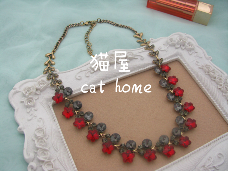 猫屋 cat home 项链 C0291 古铜色梅花红水晶树脂灰钻项链在类目 饰品/流行首饰/时尚饰品新, 项链中 - 来自Buy2taobao.com提供专业的淘宝代购服务
