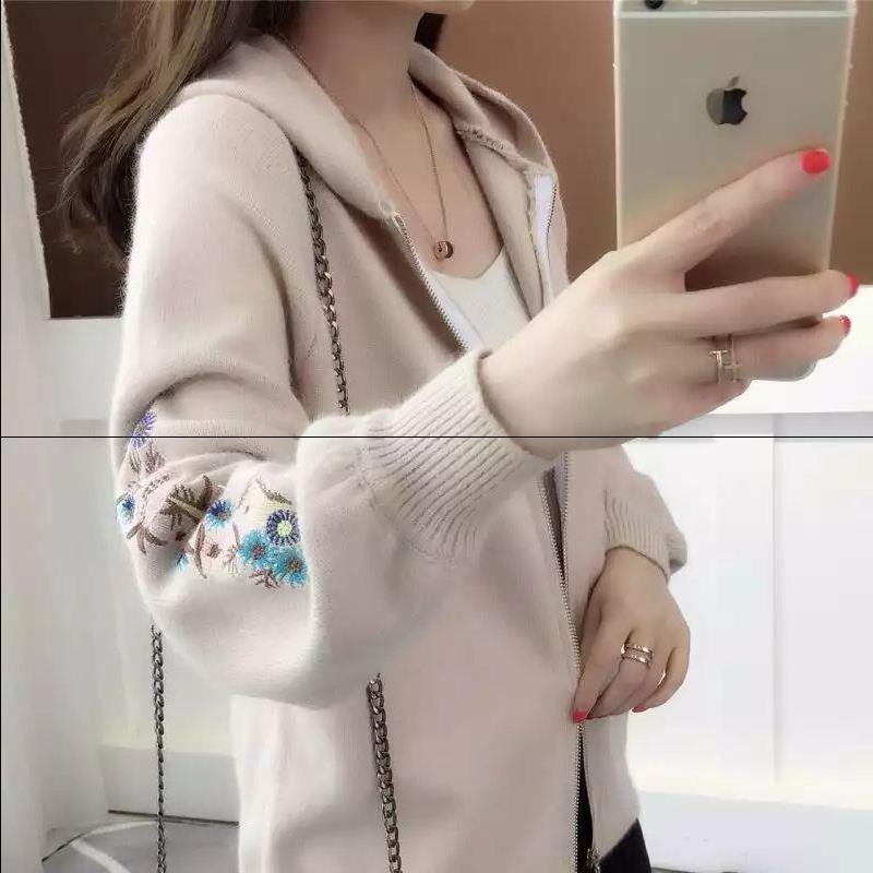 2019 spring and autumn sweater Cardigan Women's wear Korean Edition Easy Large have cash less than that is registered in the accounts Embroidery Hooded zipper Sweater coatin the Women's clothing/Boutique , Sweaters category - from Buy2taobao.com to provide professional Taobao agent buy service
