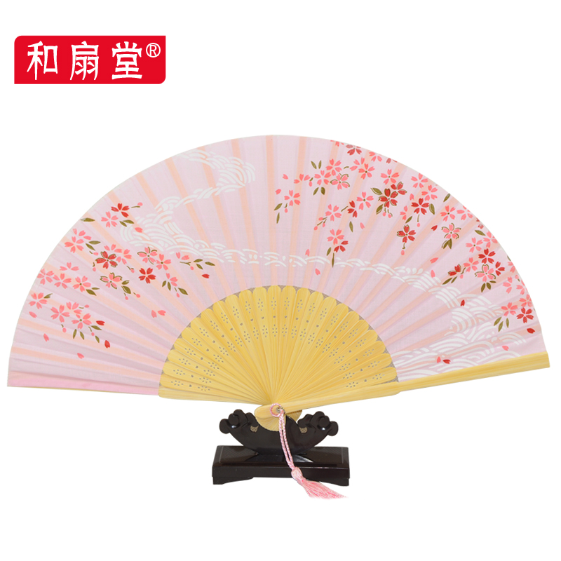 【和扇堂】日式热卖折扇子*和风女扇头青樱花扇子*粉樱河