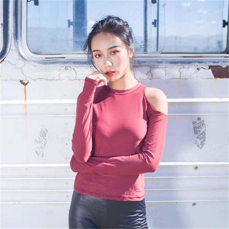运动服修身打底衫一字肩健身速干上衣女薄款瑜伽性感露肩运动长袖|ruв категории спортивный костюм/досуг одежды, движение футболку - от Buy2taobao.com для оказания профессиональной услуги покупки агента Taobao