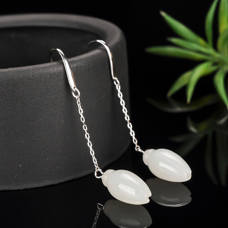 Jade article Nephrite White jade Earrings S925 Sterling Silver Female models Magnolia Ear line White jade earsin the Accessories/Fashion Jewelry, Other Jewelry category - from Buy2taobao.com to provide professional Taobao agent buy service