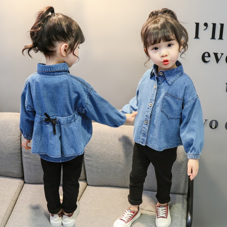 girl Spring Denim Shirt 2019 fashion new pattern Western style shirt 0-5 The age of Korean Edition Western style coatin the Children/Baby/Family fitted , Shirt category - from Buy2taobao.com to provide professional Taobao agent buy service