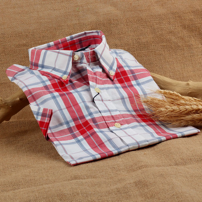 红色大格子短袖男衬衫 高密度加厚全棉经典衬衣商务休闲