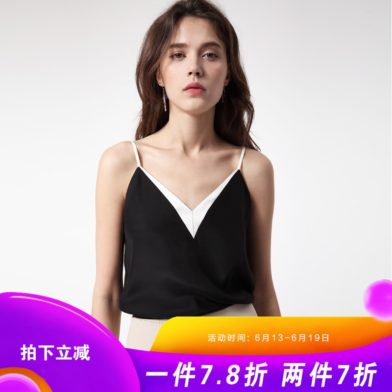 【芥末JEMO】2019真絲V領拼色桑蠶絲純色白色性感吊帶背心上衣女在類目 女裝/女士精品, 背心吊帶中 - 來自Buy2taobao.com提供專業的淘寶代購服務