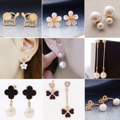 韩国百搭耳饰气质女 防过敏珍珠个性耳钉耳环 简约时尚长款耳环