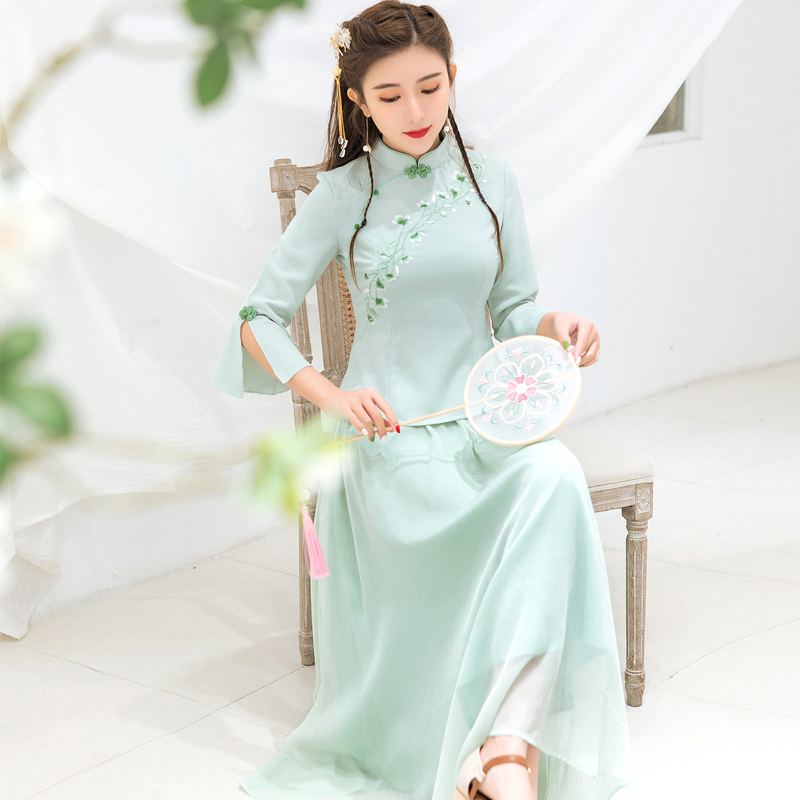 旗袍连衣裙2019新款文艺复古改良版小清新刺绣少女旗袍两件套女|msdalam kategori Butik wanita / wanita, perkahwinan/Cheongsam/pakaian, Cheongsam - dari Buy2taobao.com untuk memberikan perkhidmatan ejen Taobao profesional membeli