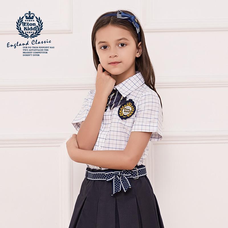 Eaton Kidd school uniform Class clothes children pure cotton shirt Short sleeved girl Plaid shirt Summer wear 09C227in the Children/Baby/Family fitted , Shirt category - from Buy2taobao.com to provide professional Taobao agent buy service