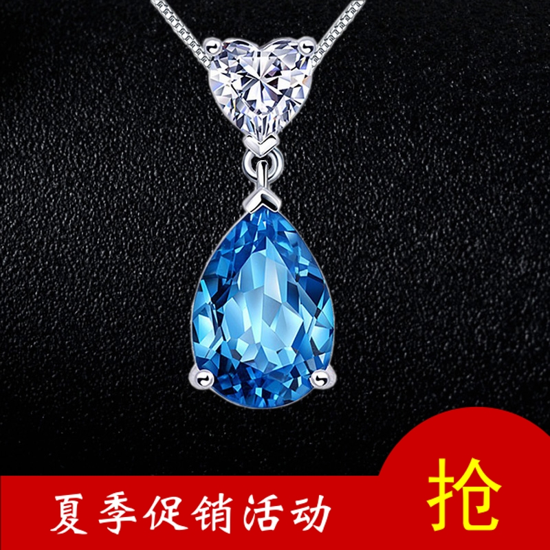 Topaz Pendant Drop 925 Silver-plated 18K Set Switzerland Navy blue gemstone clavicle Necklace giftin the Accessories/Fashion Jewelry, Pendant/Pendant category - from Buy2taobao.com to provide professional Taobao agent buy service