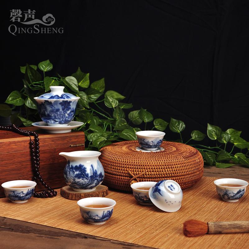 quality goods Chime sound tea set Jingdezhen Blue and white ceramics Hand drawn landscape a complete set Kungfu Online tea set suit manual Cover bowlin the Tableware , Tea set , Tea package category - from Buy2taobao.com to provide professional Taobao agent buy service