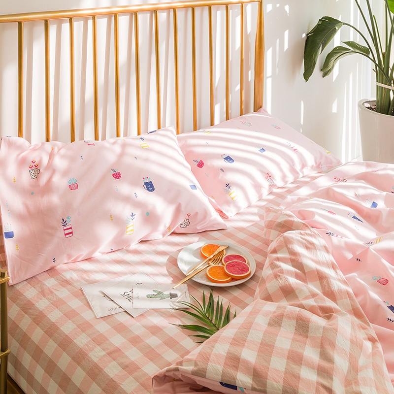 pure cotton Unstamped Washed cotton Four piece suit Simplicity lattice Quilt cover fresh Countryside Princess wind Cotton sheetin the Bedclothes , Bedding Sets/Family of four/Multiple sets of category - from Buy2taobao.com to provide professional Taobao agent buy service
