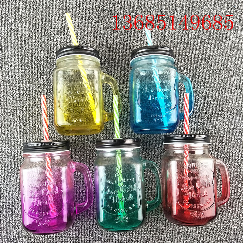 Gradient colour Handle glass Summer fruit juice Drink Cup Transparent glass With cover straw Glass sub-in the Tableware , Cup/Cups/Kettle , Glass category - from Buy2taobao.com to provide professional Taobao agent buy service