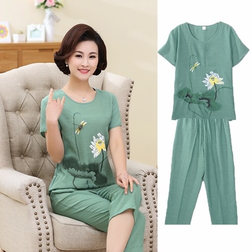 summer Middle-aged and elderly people Women's wear Cotton and hemp Short sleeved Two piece set Easy Large Mom outfit pajamas Summer wear clothesin the Women's clothing/Boutique , Middle-aged women category - from Buy2taobao.com to provide professional Taobao agent buy service