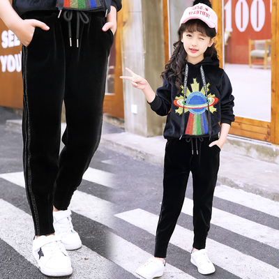 【天天特价】女童加绒裤子金丝绒加厚运动裤宝宝宽松裤子哈伦裤冬