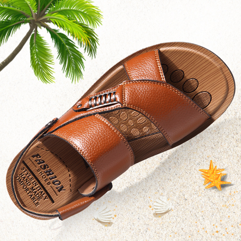 Leather sandals men 2019 new pattern Dual use Youth fashion leisure time drive a car Sandals ventilation soft sole Beach shoesin the Men's Shoes, Sandals category - from Buy2taobao.com to provide professional Taobao agent buy service