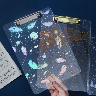 镭射星空板夹A4写字垫板夹创意烫金文艺小清新星座学生用试卷文件夹纸高透亚克力书板夹
