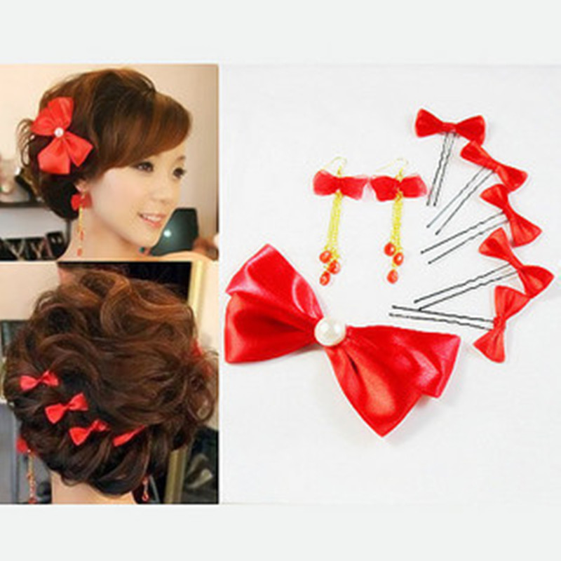 bow Eight sets Hairdressing Earrings gules Bridal flowers Korean marry Accessories Set Jewelryin the Accessories/Leather belt/Hat/Muffler , Wedding dress accessories , Accessories category - from Buy2taobao.com to provide professional Taobao agent buy service