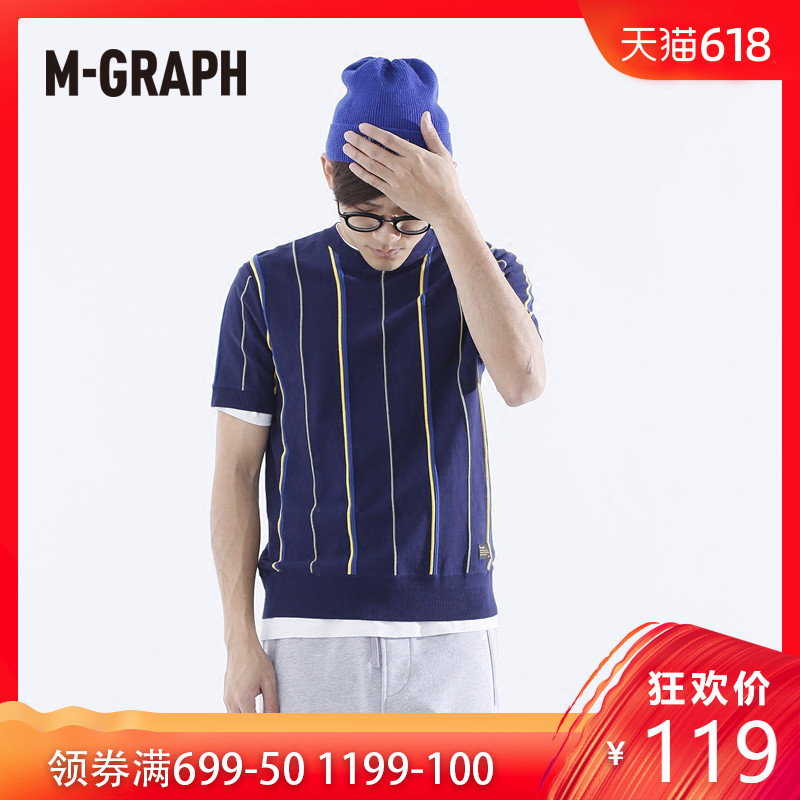 M-GRAPH卓卡潮牌男装春季时尚休闲条纹修身纯棉圆领短袖T恤男上衣|msdalam kategori Pakaian Lelaki, baju sejuk/sweater - dari Buy2taobao.com untuk memberikan perkhidmatan ejen Taobao profesional membeli