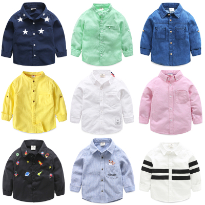 男童长袖衬衫 2018新款童装儿童秋装纯棉上衣 宝宝纯色衬衣休闲装