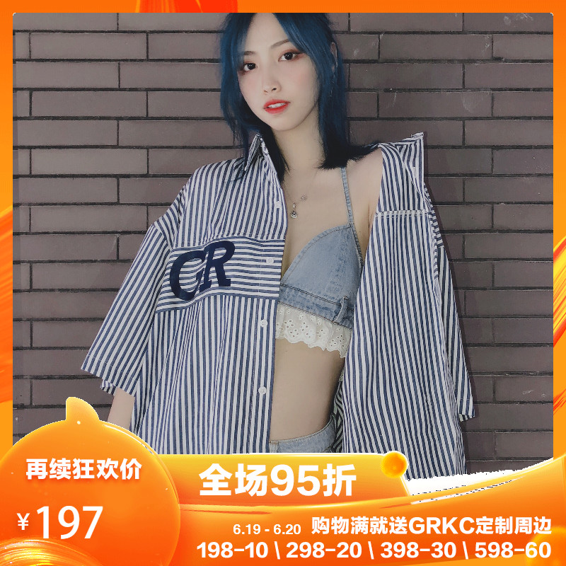 GRKC杜邦条纹短袖衬衫男女同款情侣嘻哈国潮原创bf风oversize上衣|msdalam kategori Butik wanita / wanita, shirt - dari Buy2taobao.com untuk memberikan perkhidmatan ejen Taobao profesional membeli