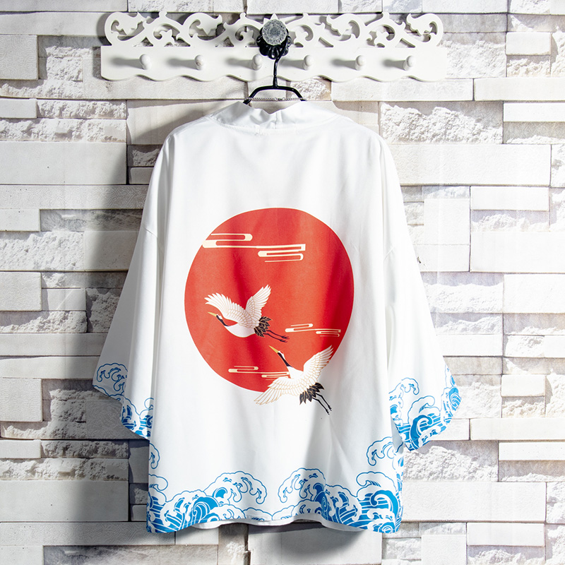 Sugar rose /19 Japanese Red-crowned crane Ukiyo-e Robes summer Thin section Sunscreen coat Hanfu jacketin the Men's clothing, Shirt category - from Buy2taobao.com to provide professional Taobao agent buy service