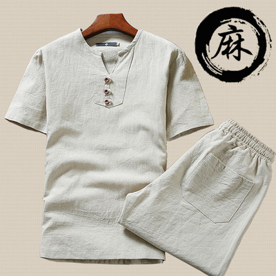 2015夏天棉麻料男装麻质上衣服复古中国风麻衣亚麻布短袖t恤