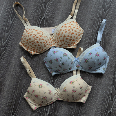 出日本拆标 95棉 无钢圈 少女文胸 可爱小碎花 肩带可调 白菜