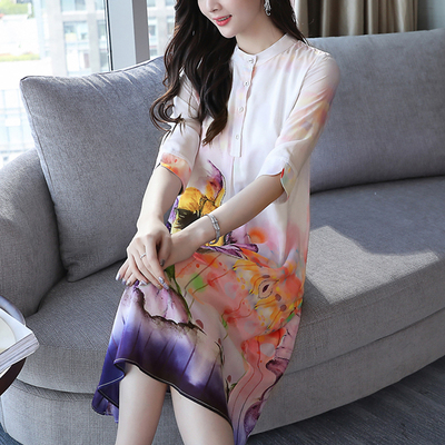 桑蚕丝a字妈妈反季真丝连衣裙2018新款韩版中长款宽松大码清仓裙