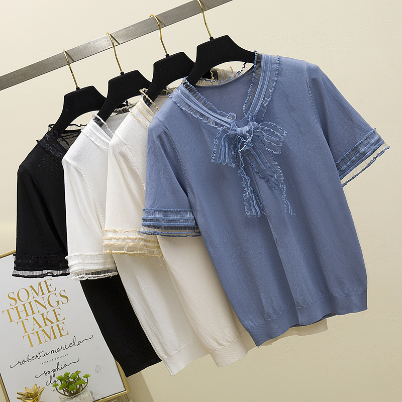 504 Real Time Ice Silk --5 Jacobs knitting ultrathin soft ventilation Frenum design Short sleeved T-shirtin the Women's clothing/Boutique , Wool sweater category - from Buy2taobao.com to provide professional Taobao agent buy service