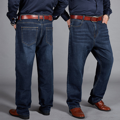 秋冬季胖子特大号牛仔裤男加肥加大码直筒长裤宽松弹力厚款肥佬裤