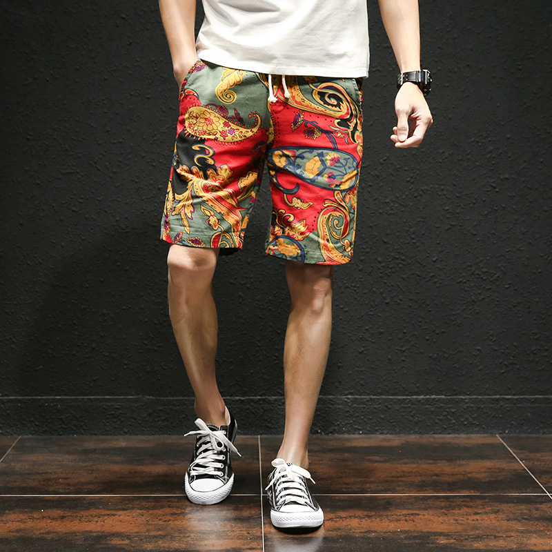 summer Retro Flax shorts Thin section Cotton and hemp Five point pants Chaopai Large Nation decorative pattern Pants Beach pantsin the Men's clothing, Casual pants category - from Buy2taobao.com to provide professional Taobao agent buy service