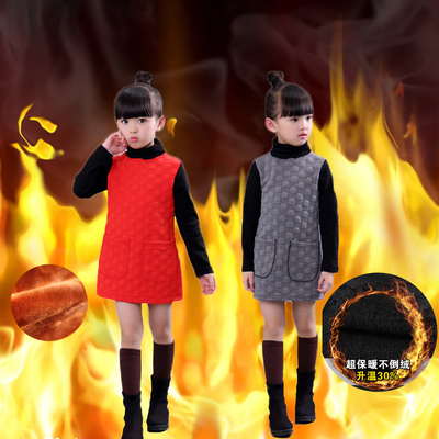 【加绒加厚】冬款韩版女童植棉假两件儿童保暖修身连衣裙加厚款