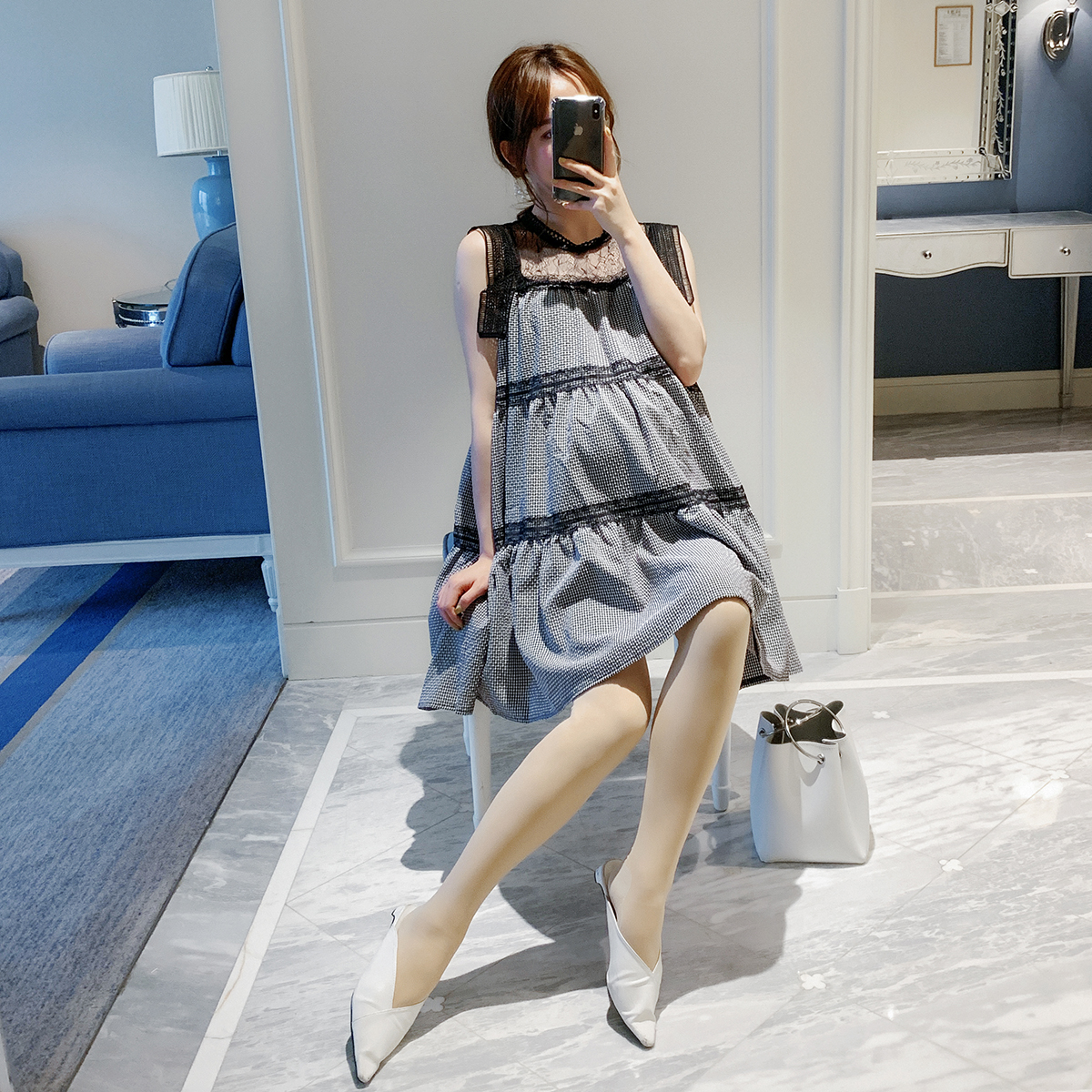 Pregnant women skirt 2019 Spring and summer new pattern fashion Easy pregnancy T-shirts Lace Mosaic lattice Sleeveless Dressin the Maternity/Maternal supplies/Nutrition , Maternity , Dress category - from Buy2taobao.com to provide professional Taobao agent buy service