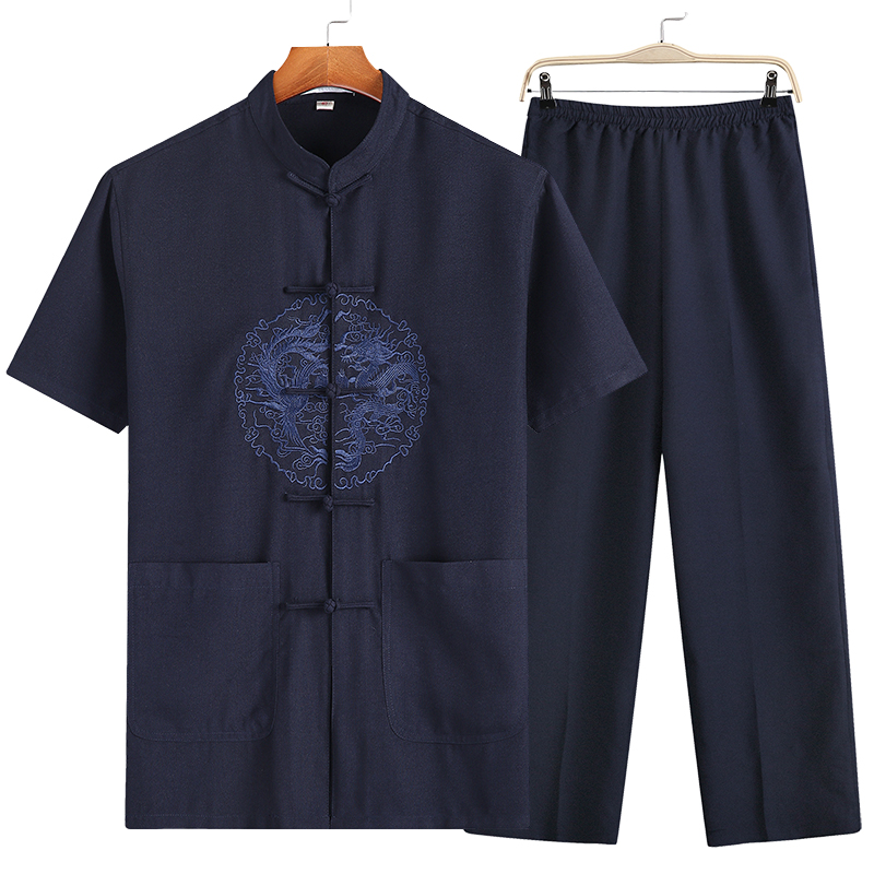Tang costume Short sleeved suit Middle-aged and elderly people Flax dad Summer wear Chinese style grandpa summer Chinese style Cotton and hemp shirtin the Men's clothing, National costume category - from Buy2taobao.com to provide professional Taobao agent buy service