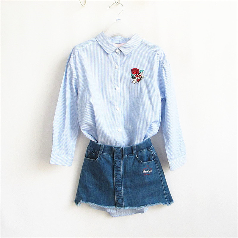 series Children's clothing Special shop 9A422 stripe Mid length version shirt cowboy Short skirt suit 10201173in the Children/Baby/Family fitted , Children's outdoor clothing , Children's sports suit category - from Buy2taobao.com to provide professional Taobao agent buy service